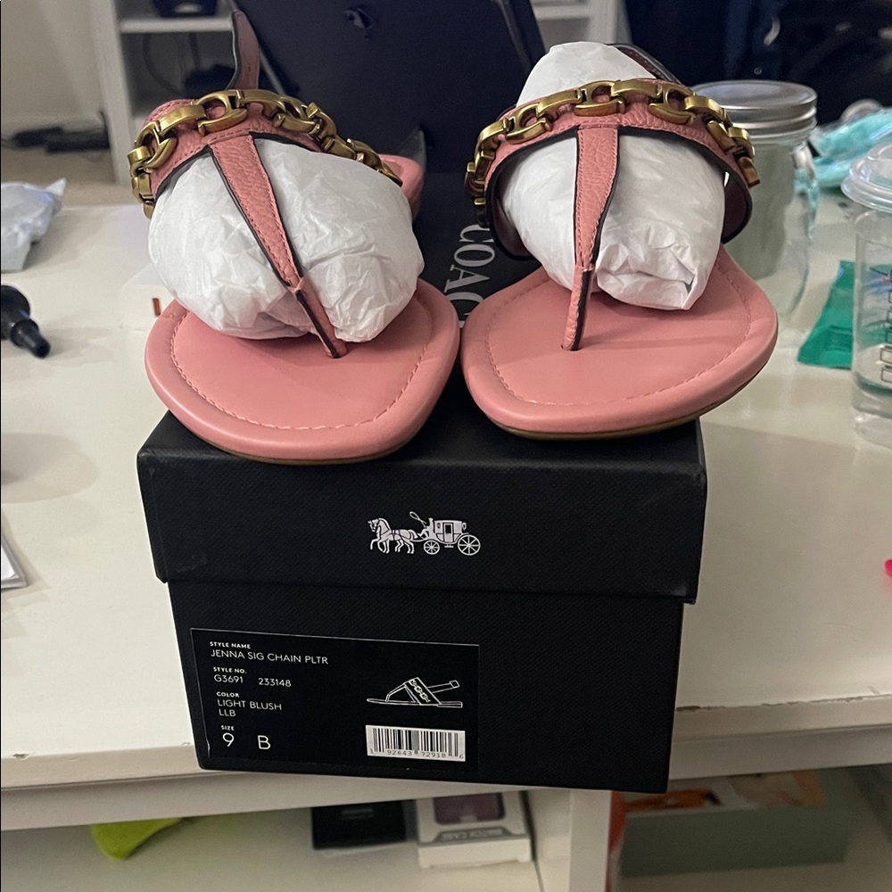 Coach Blush Sandals with Gold Chain Accent - Picture 1 of 4